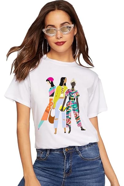 VLAM Oversized Fit Graphic Colorful Girls Print Trendy Womens Tshirt